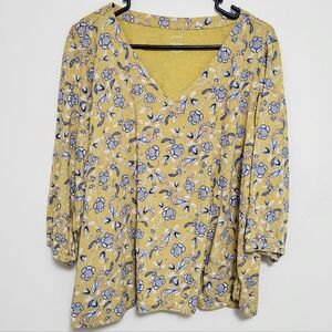J. Jill Yellow Floral V-Neck Blouse